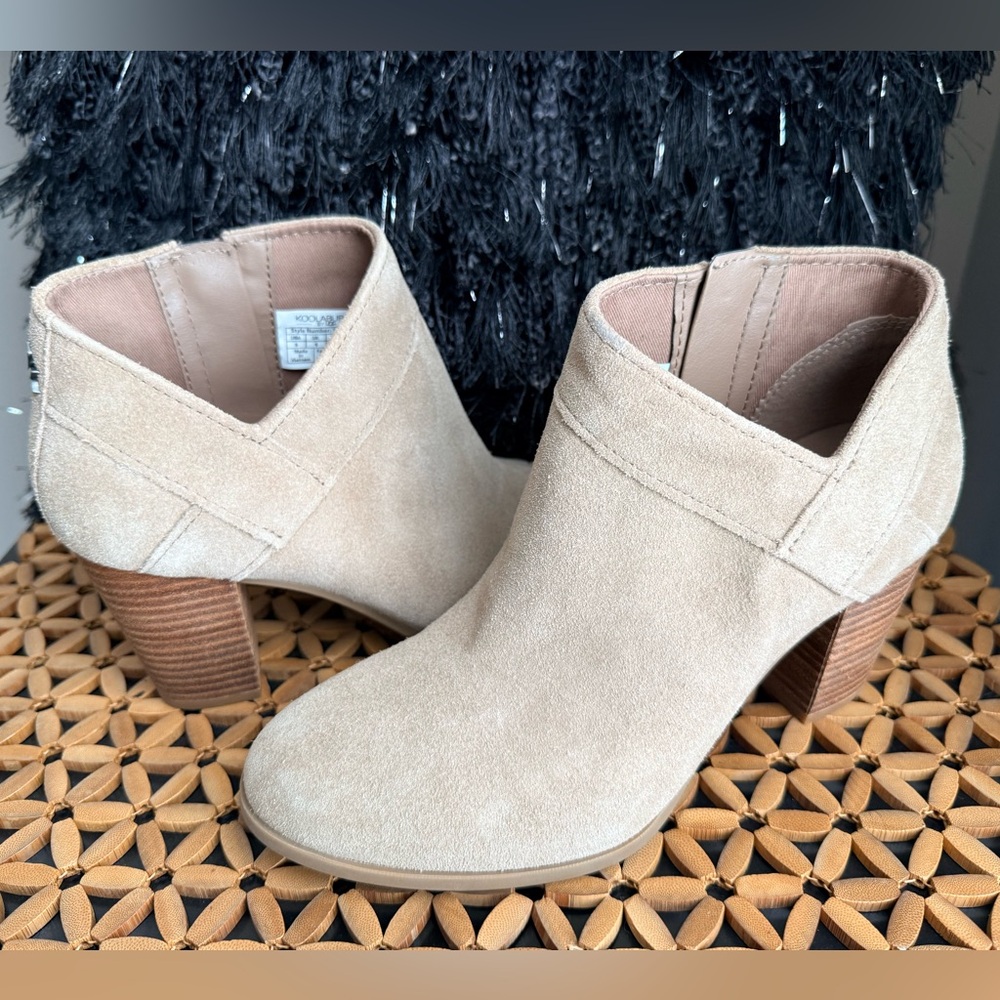 UGG Beige Suede Stacked Heel Ankle Booties